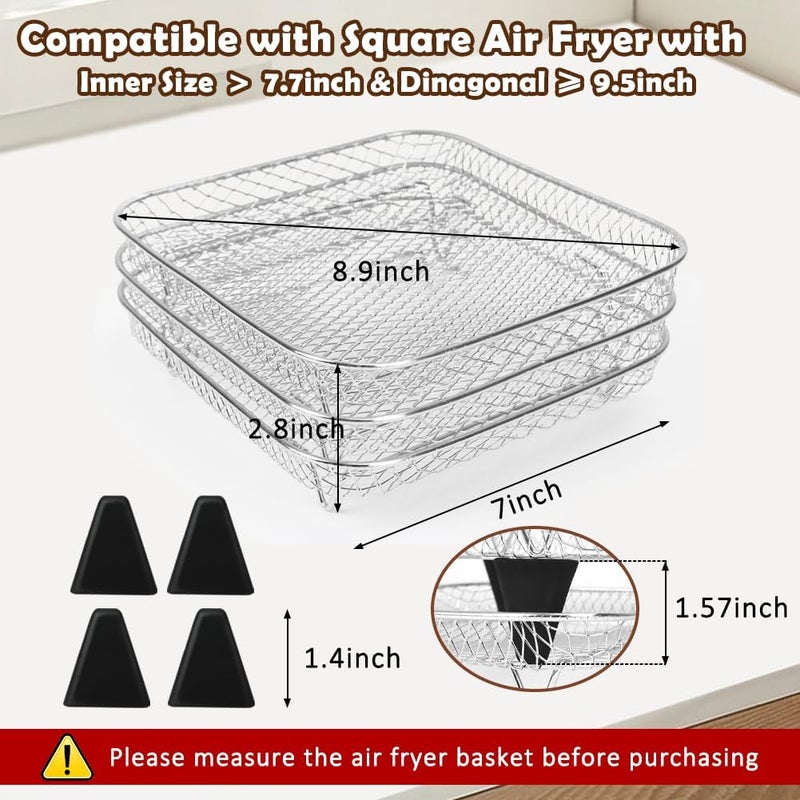BYKITCHEN 7 Inch Air Fryer Rack Fit for Ninja Crispi/Ninja Pro 5QT/ Cosori 5QT/ Chefman 5-6QT Airfryer &More, Air Fryer Accessories, 3pcs Stackable Stainless Steel Airfryer Basket with Silicon Feet - Image 2